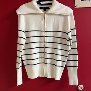 Marc New York Cream Zip-Front Sweater with Black Stripes size small